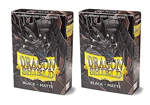Dragon Shield Bundle: 2 Packs of 60 Count Japanese Size Mini Matte Card Sleeves – Matte Black