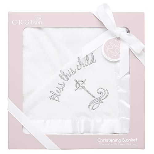 C.R. Gibson Silver Cross ‘Bless This Child’ Receiving Blanket for Babies, 40” W x 30” H