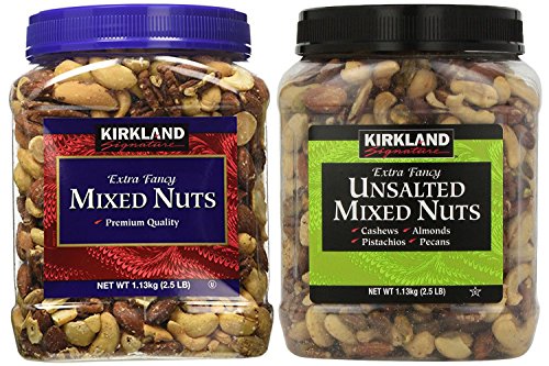 Kirkland Signature Mixed Nuts and Unsalted Mixed Nuts Bundle – Includes Kirkland Signature Extra Fancy Mixed Nuts (2.5 LB) and Extra Fancy Unsalted Mixed Nuts (2.5 LB)