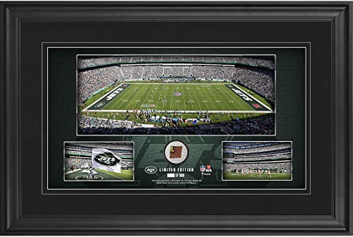 New York Jets Framed 10″ x 18″ Stadium Panoramic Collage with Game-Used Football – Limited Edition of 500 – NFL Game Used Football Collages