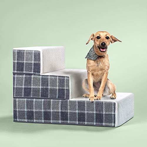 Zinus Cozy Pet Stairs/Pet Ramp/Pet Ladder/Grey Checked, Medium