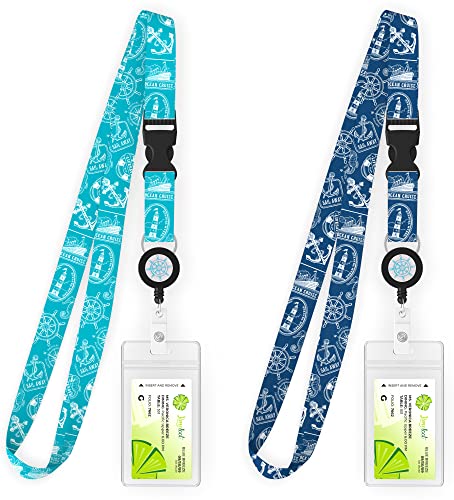 Cruise Lanyard for Ship Cards, 2-Pack Cruise Ship Lanyard with ID Holder, Retractable Badge Reel, Waterproof Cruise Key Card Holder, and Quick Release Buckle, Teal and Blue Set