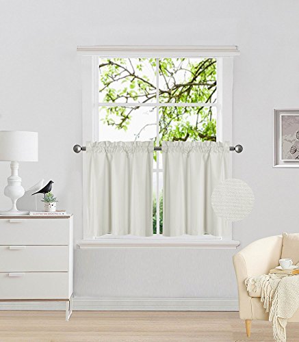 Elegant Home 2 Panels Tiers Small Window Treatment Curtain Insulated Blackout Drape Short Panel 28″ W X 24″ L Each for Kitchen Bathroom or Any Small Window # R16 (Ivory)