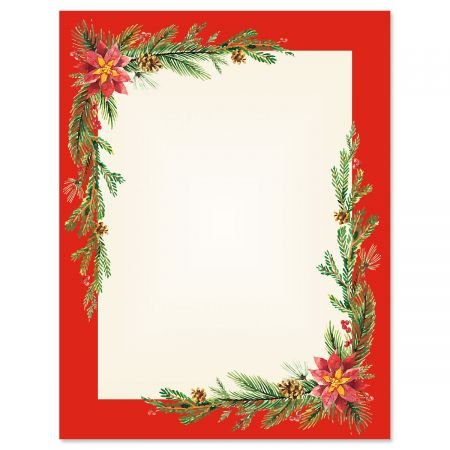 Festive Foliage Frame Christmas Letter Papers – Set of 25 Christmas Stationery Papers are 8 1/2″ x 11″, Compatible Computer Paper