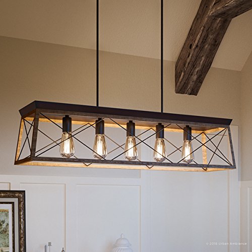 Urban Ambiance Luxury Industrial Chic Island/Linear Chandelier, Large Size: 9″ H x 38″ W, with Modern Farmhouse Style Elements, Olde Bronze Finish, UHP2126 from The Berkeley Collection