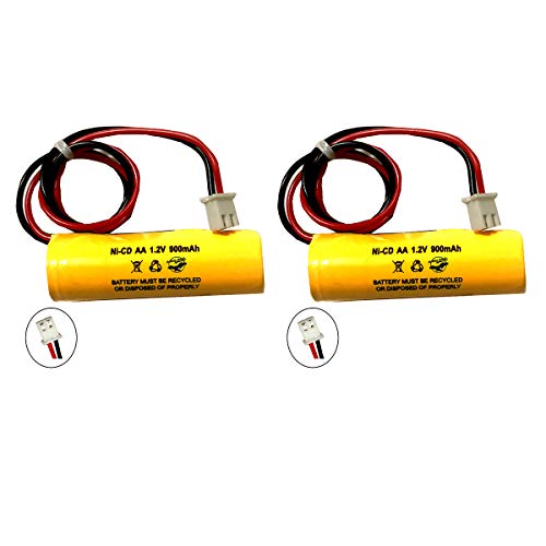 (2 Pack) 1.2v 900mAh AA Ni-CD Exit Sign Emergency Light NiCd Battery Replacement ELB CS01 Lithonia EXR LED EL M6 Unitech AA900mAh OSA268 White Connector