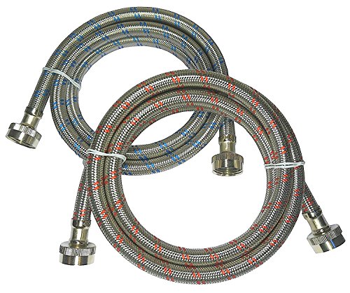 Premium Stainless Steel Washing Machine Hoses – Burst Proof (2 Pack) Red and Blue Striped Water Connection Inlet Supply Lines from Kelaro