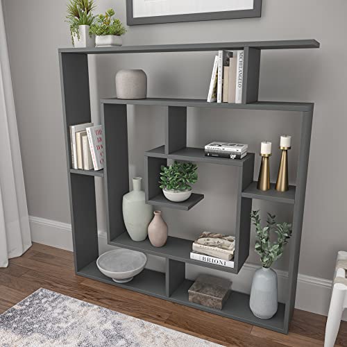 Ada Home Décor Briscoe Bookcase, 49” x 51” x 8.5”, Anthracite | The Storepaperoomates Retail Market - Fast Affordable Shopping