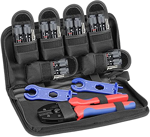 BougeRV Solar Crimper Tool Kit for Solar Panel Cable Wire with 1PCS Solar Crimper and 6Pairs Solar connectors and 1Pair Solar Connector Spanner Wrench, Solar Installation Assembly Tools