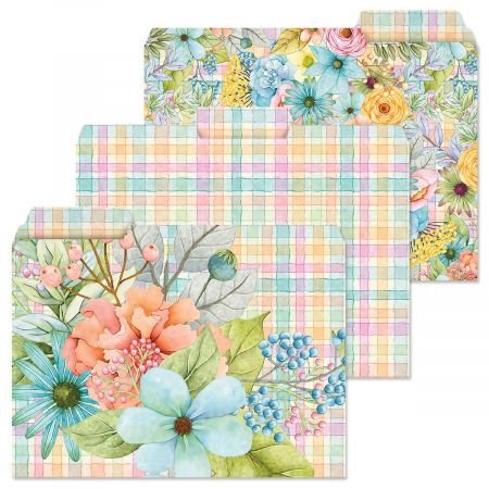 12 Sentiment Garden File Folders – Set of 12, 3 Designs, 1/3 Cut Staggered Tabs, Pastel Floral Botanical Print, Office Supplies, Letter Size,  9 ½  x 11 ¾ Inches