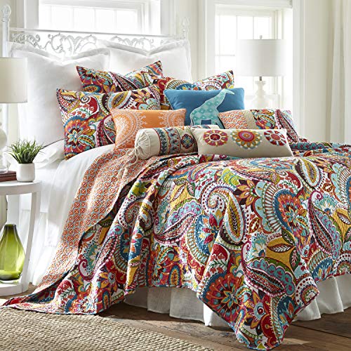 Levtex Home Rhapsody Quilt Set – King Quilt + Two King Pillow Shams – Paisley in Yellow Orange Red Green Blues – Quilt Size (106 x 92in.) and Pillow Sham Size (36 x 20in.)- Reversible Pattern – Cotton