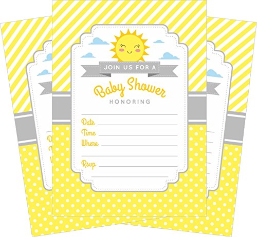 Dkocva Yellow Gray Sunshine 5×7 Baby Shower Invitations (24 ct) and White Envelopes