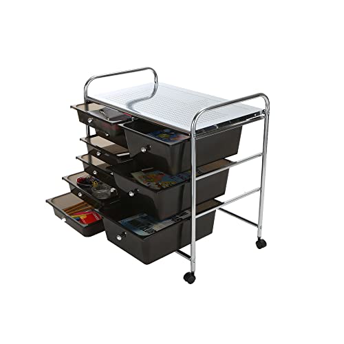 Mind Reader Storage Drawer Rolling Utility Cart, 9 Drawer Organizer, Black