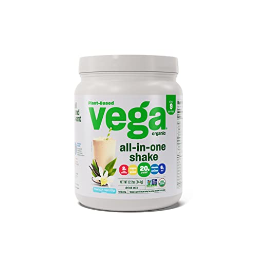 Vega Organic All-in-One Vegan Protein Powder French Vanilla (9 Servings) Superfood Ingredients, Vitamins for Immunity Support, Keto Friendly, Pea Protein for Women & Men, 12.2oz (Packaging May Vary)