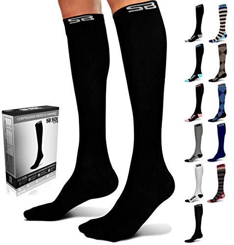 SB SOX Lite Compression Socks (15-20mmHg) for Men & Women – Best Socks for All Day Wear! (Solid – Black, L/XL)