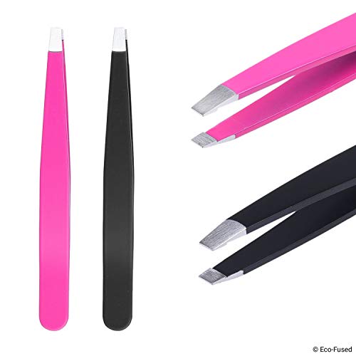 Tweezers – 2 Sets – Slant/Pointed/Flat – High Precision – Pluck Eyebrows, Apply Fake Eyelashes, Remove Facial/Body/Ingrown Hair – Essential Beauty & Personal Care Tool – Pink and Black