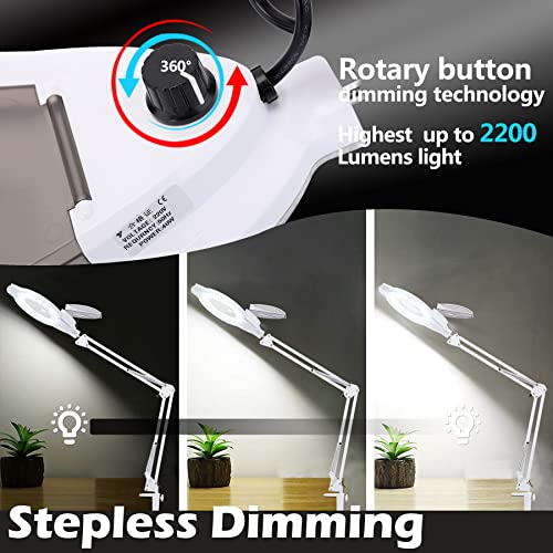 KIRKAS 10X LED Magnifying Lamp with Clamp, 2,200 Lumens Dimmable Super Bright Daylight Magnifying Glass with Light and Stand, Adjustable Swivel Arm Magnifier lamp for Reading Repair Crafts-White | The Storepaperoomates Retail Market - Fast Affordable Shopping