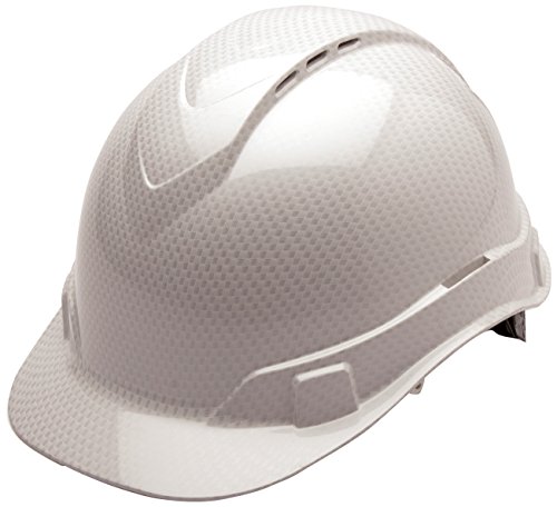 PYRAMEX Ridgeline Cap Style Hard Hat, Vented, 4-Point Ratchet Suspension, Shiny White Graphite Pattern