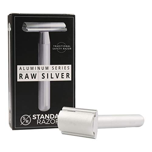 Standard Razors Aluminum Double Edge Safety Razor – Raw Silver | Luxury Razor for Men | Three Piece Double Edge Razor | Modern Design, Classic Shave