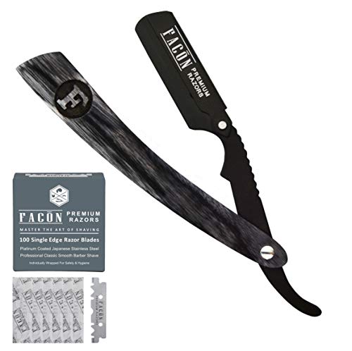 100 BLADES + Facón Professional Wooden Straight Edge Barber Razor – Salon Quality Cut Throat Shavette