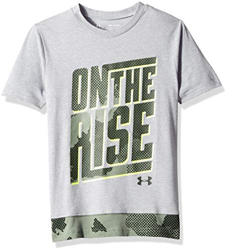 Under Armour Boys On The Rise ss Tee, Steel Light Heather (035)/Artillery Green, Youth Large