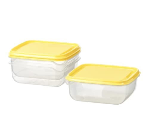 IKEA PRUTA Food Storage Square 14x14x2.25 Container 20 oz, 6 Pack BPA-Free Plastic Clear Container, Yellow lid
