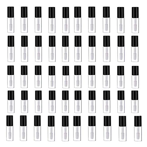 Mydio 50 Pack 1.2ML Clear Mini Lip Gloss Tube Empty Lip Balm Containers With Black Lid for Lipstick Samples
