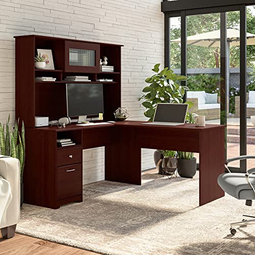 Bush Furniture Cabot 60W L Shaped Computer Desk with Hutch and Drawers in Harvest Cherry | The Storepaperoomates Retail Market - Fast Affordable Shopping