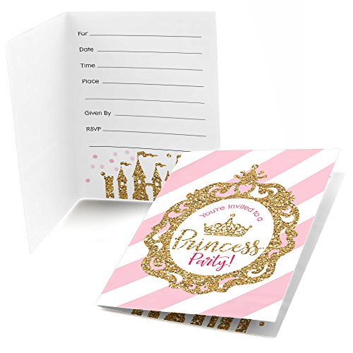 Big Dot of Happiness Little Princess Crown – Fill In Pink and Gold Princess Baby Shower or Birthday Party Invitations (8 count)
