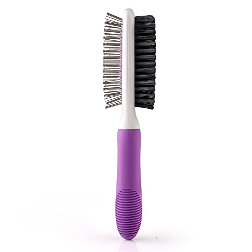 Double-Sided Pet Brush for Grooming & Massaging Dogs, Cats & Other Animals – Fur Detangling Pins & Coat Smoothing Slicker Bristles, Double the Brushing Groom Power In One Tool (Double Sided Brush)
