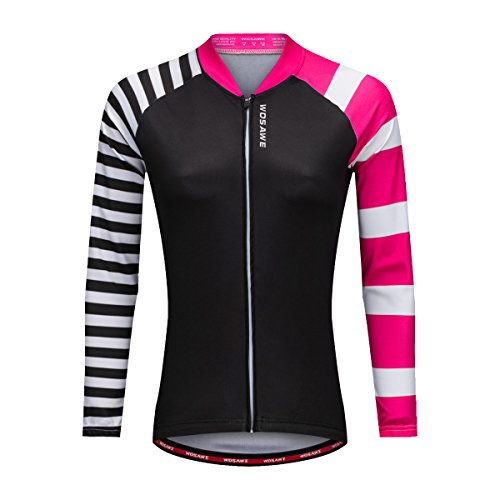 WOSAWE Women’s Long Sleeve Cycling Jersey Moutain Biking Shirts, Strips B, Size L