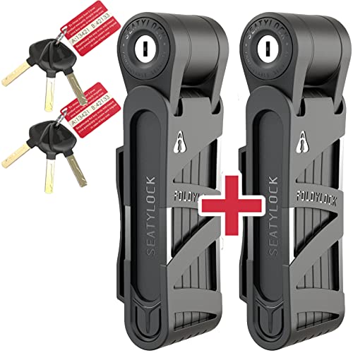 FoldyLock Compact Folding Bike Locks – Set of 2 Matching Bike Locks with 6 Identical Keys – Patented Lightweight Heavy Duty Anti Theft Locks with Carrying Cases for Bicycles and E-Bikes – 85 cm