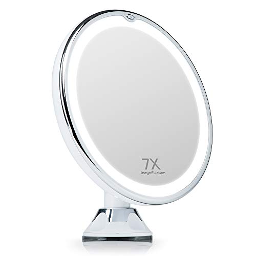 Fancii 7X Magnifying Lighted Vanity Makeup Mirror with 20 Natural LED Ring Lights, Locking Suction Cup, Cordless Travel Cosmetic Mirror – Maya 7
