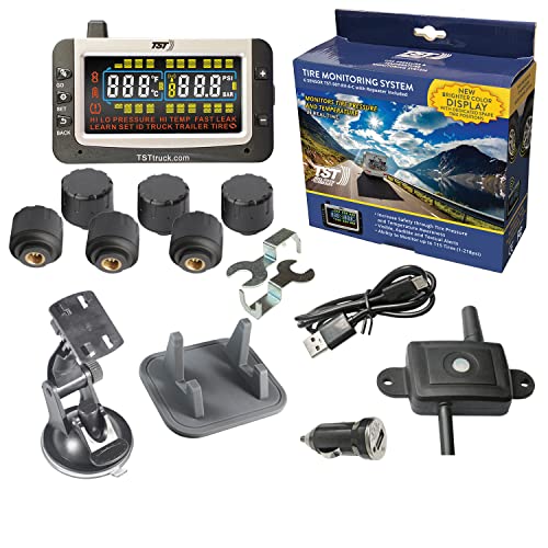 TST 507 Tire Pressure Monitoring System with 6 Cap Sensors and Color Display for Metal/Rubber Valve Stems by Truck System Technologies, TPMS for RVs, Campers and Trailers