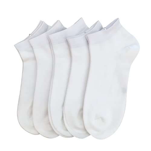 SERISIMPLE Women Bamboo Ankle Socks Low Cut Thin Sock Lightweight Pastal Color Soft Sock 5 Pairs(White, Medium)