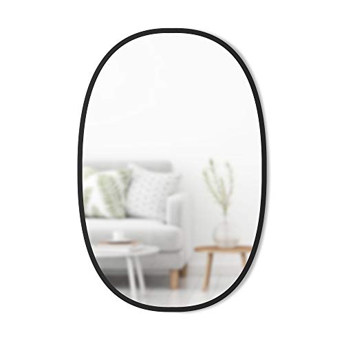 Umbra Hub Oval Wall Mirror with Rubber Rim for Living Room, Bathroom, Bedroom, Entryway and More, 24 x 36-Inch, Black