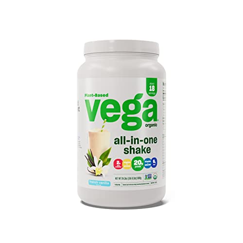 Vega Organic All-in-One Vegan Protein Powder French Vanilla (18 Servings) Superfood Ingredients, Vitamins for Immunity Support, Keto Friendly, Pea Protein for Women & Men, 1.5 lbs(Packaging May Vary)