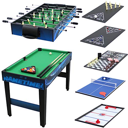 Sunnydaze 10-Combination Multi-Game Table with Billiards, Push Hockey, Foosball, Ping Pong, and More – 40-Inch