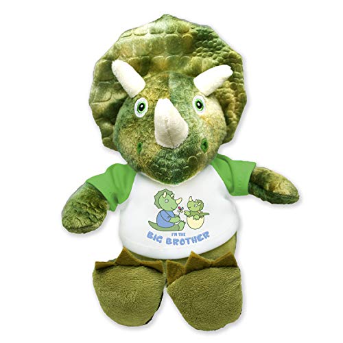 Flutter Hut I’m The Big Brother Green Triceratops Plush Dinosaur Message T-Shirt 8 Inches