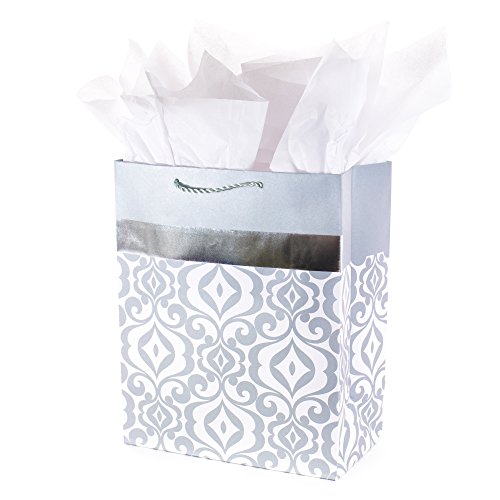 Hallmark Large Gift Bag with Tissue Paper (Silver Damask)