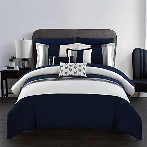Chic Home Ayelet 8 Piece Comforter Set, Twin, Navy