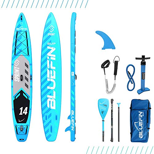 Bluefin SUP Stand Up Inflatable Paddle Board | 14′ Sprint Model | Touring/Race Model | Complete with All Accessories