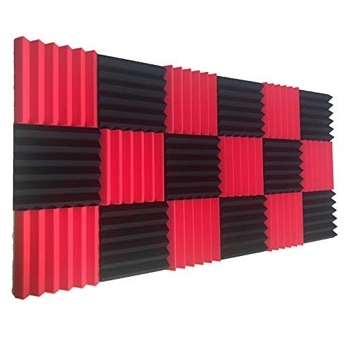 12 Pack Wedge RED/Black Acoustic Soundproofing Studio Foam Tiles 2″x12″x12″