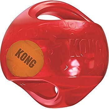 KONG Medium Dog Toy Jumbler Ball Shape Tennis Ball Inside 2-in-1 Squeaker Colors Vary