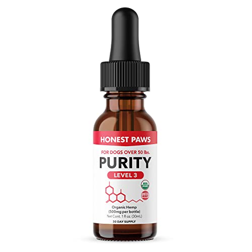 Honest Paws Hemp Oil for Dogs – Natural Hemp Seed Oil and Calming Purity Drops for Dogs Rich in Omega 3 6 9 to Promote Healthy Bones, Joint Support, Relaxation and Relieve Discomfort -Made in The USA