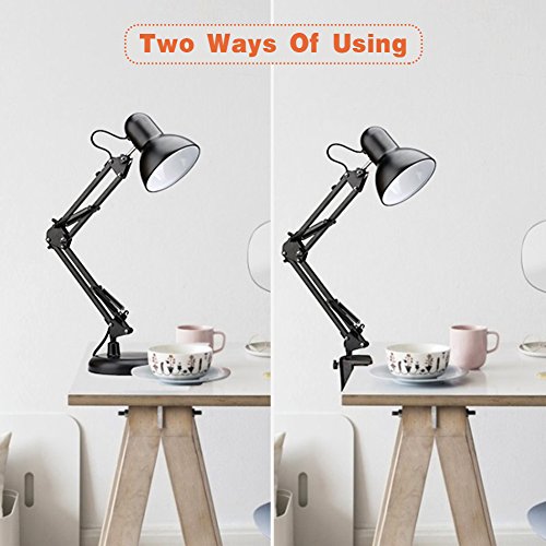 PowerKing Metal Swing Arm Desk Lamps, Adjustable and Flexible, Feading with Base and Clip 2-in-1 Function, Fit E26&E27 Bulbs Base, Application in Bedroom Living Room, Office Home (Black) | The Storepaperoomates Retail Market - Fast Affordable Shopping