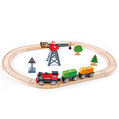 Hape Cargo Delivery Loop Train and Railway Toy Set Multicolor, 19.69″ L x 15.75″ W x 4.72″ H