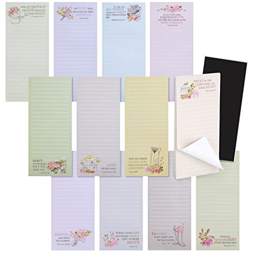 Juvale 12-Pack, 60-Sheet Religious Stationery Notepads, Magnetic Lists for Fridge, Bible Verse, Religious Designs 2.75″ x 6.25″
