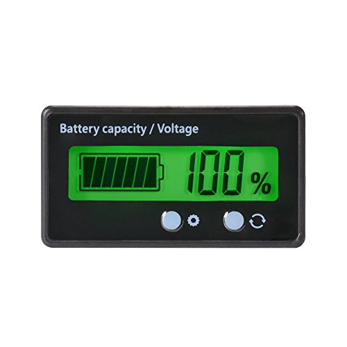 LCD Battery Capacity Monitor Gauge Meter,Waterproof 12V/24V/36V/48V Lead Acid Battery Status Indicator,Lithium Battery Capacity Tester Voltage Meter Monitor Green Backlight for Vehicle Battery