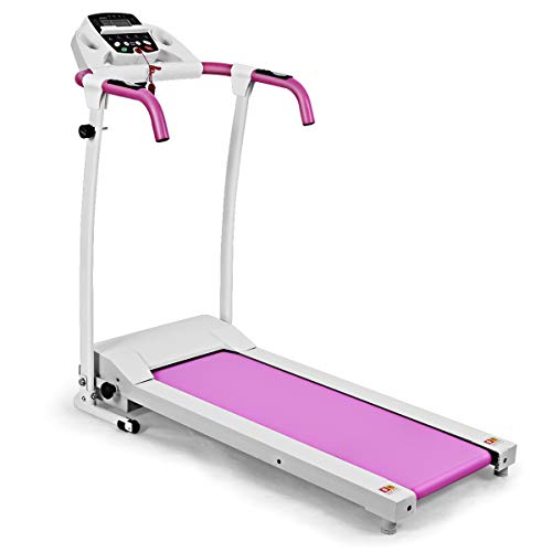 GYMAX Folding Treadmill, Electric Motorized Walking Running Machine with Device Holder for Cardio Exercise, Home Office Workout (Pink)